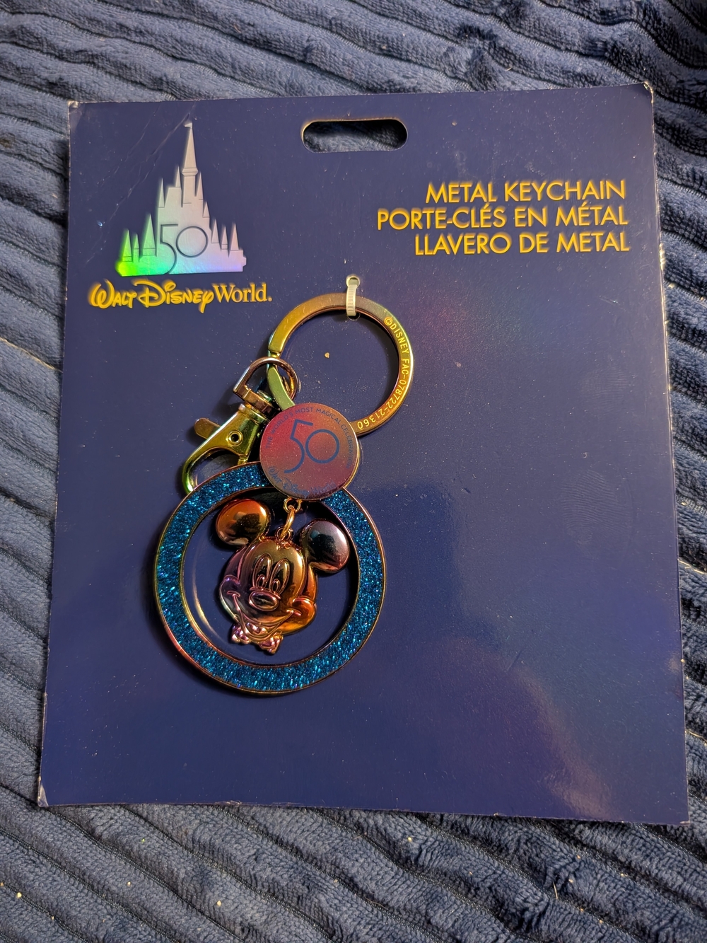 Disney Blue Glitter & Gold Mickey 50th Metal Keychain